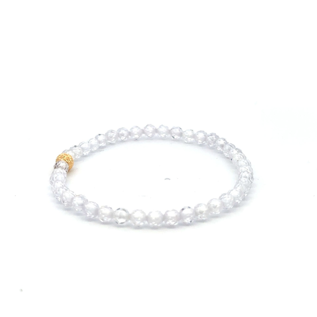 18K Gold Bead Stretchable Bracelet Clear Faceted Zircon Gemstones - Rafant