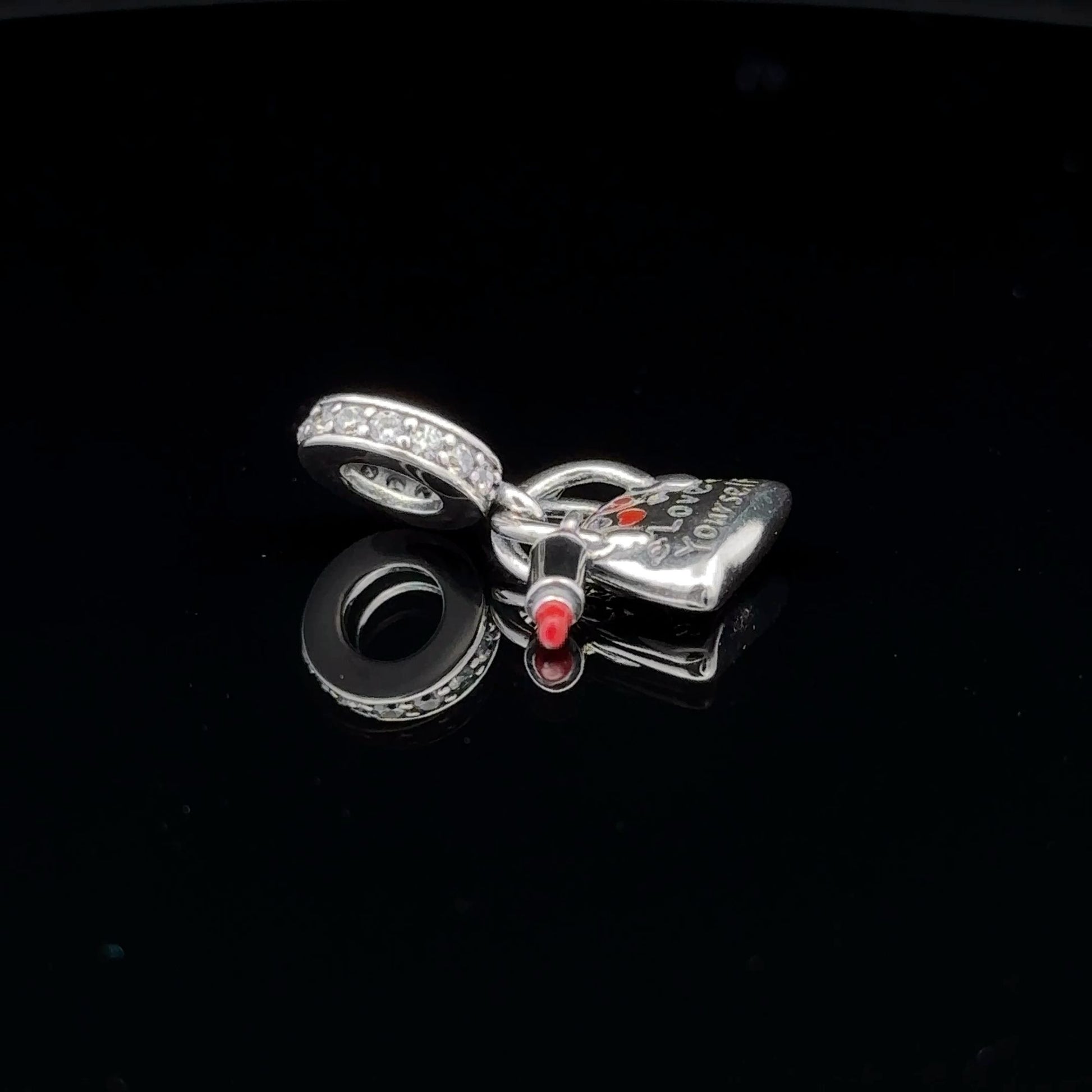 925 Sterling Silver Charm Bead Hanging Love Yourself Bag Lipstick For Bracelet Necklace - Rafant