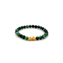 Load image into Gallery viewer, 24K Gold Piyao Pixiu Bracelet Natural Emerald Gemstone Micro Faceted 6mm May Birthstone
