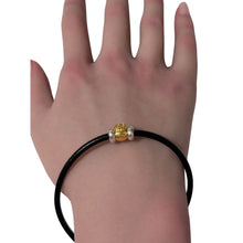 Load image into Gallery viewer, 18K Gold Money Bag Leather Cord Bracelet with 925 Sterling Silver Clasp and Stopper Beads Size 7.5&quot; - Rafant
