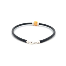 Load image into Gallery viewer, 18K Gold Money Bag Leather Cord Bracelet with 925 Sterling Silver Clasp and Stopper Beads Size 7.5&quot; - Rafant
