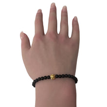 Load image into Gallery viewer, 18K Gold Money Coin Ball Lucky Bracelet Mini Gemstones Black Matte Onyx 4mm Mini 6mm - Rafant
