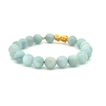 Load image into Gallery viewer, 18K Gold Dragon Pixiu Piyao Lucky Charm Beads Bracelet Gemstones Aquamarine 8mm - Rafant
