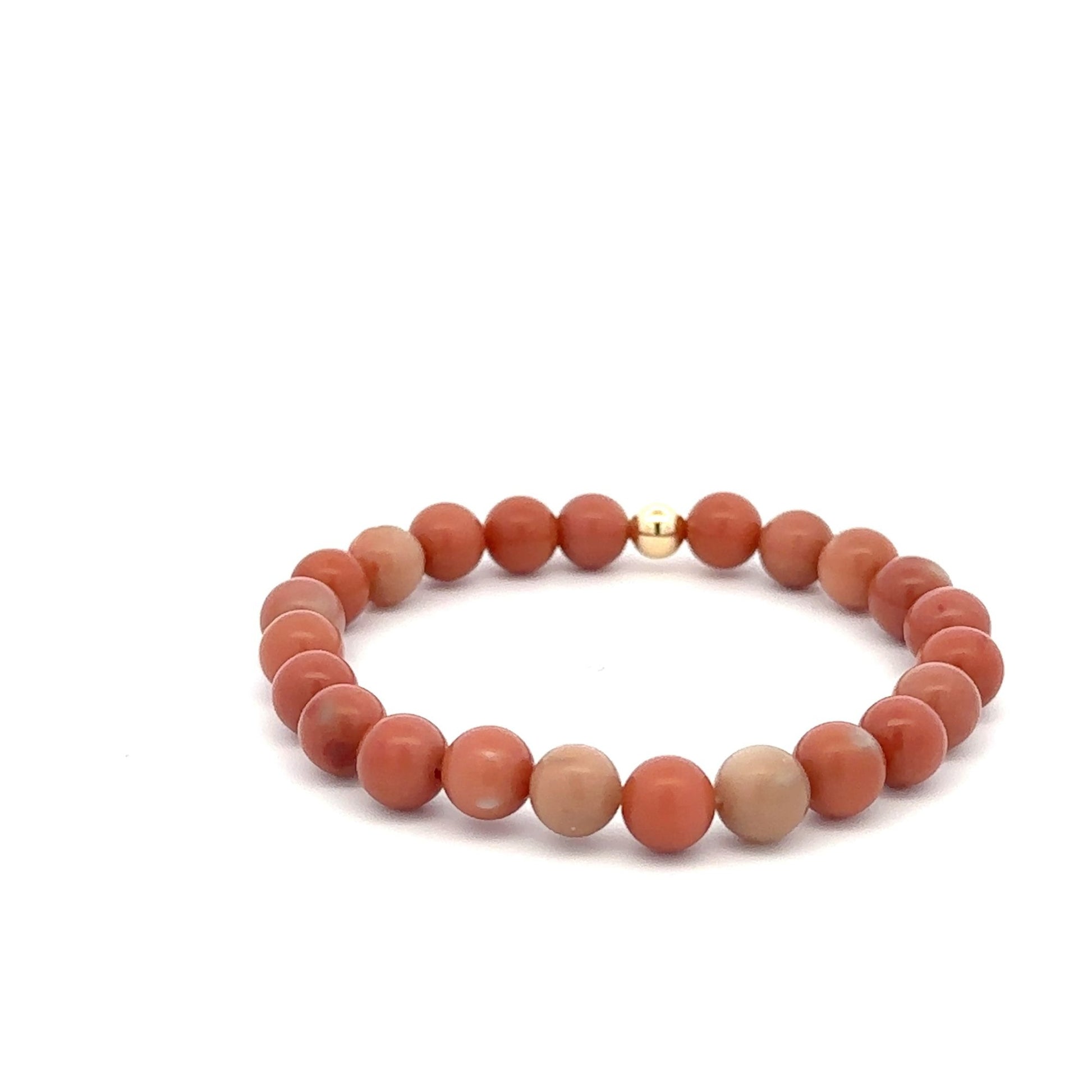 Natural Jade Indian Red Gemstones 6mm Stretchable Bracelet 18k Gold Bead Charm - Rafant