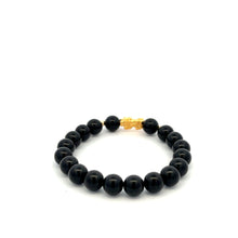 Load image into Gallery viewer, 18K Gold Dragon Pixiu Piyao Lucky Charm Bead Bracelet Gemstone Black Onyx 8mm - Rafant
