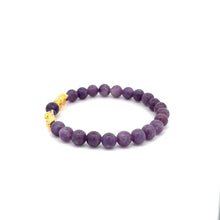 Load image into Gallery viewer, 18K Gold Dragon Pixiu Double Piyao Lucky Charm Bracelet Gemstones Lilac Jade 6mm - Rafant
