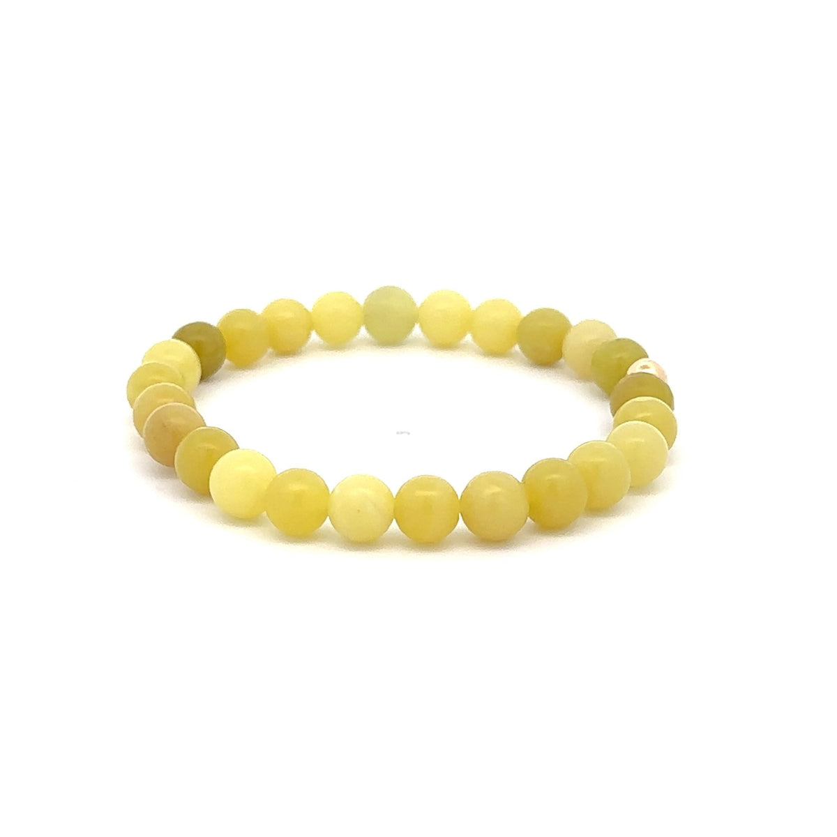 Natural Lemon Jade Gemstones 6mm Stretchable Bracelet 18k Gold Bead Charm - Rafant