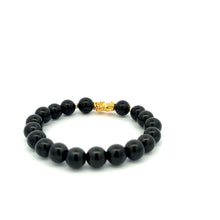 Load image into Gallery viewer, 18K Gold Dragon Pixiu Piyao Lucky Bracelet Beads Gemstone Black Tourmaline 8mm - Rafant
