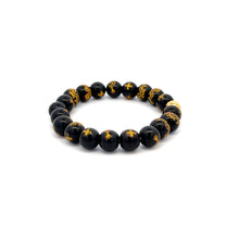 Load image into Gallery viewer, 18K Gold Coin Ball Lucky Charm Bracelet Gemstones Black Agate 7.5-8mm - Rafant
