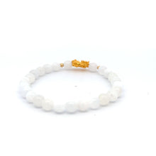 Load image into Gallery viewer, 18K Gold Dragon Pixiu Piyao Lucky Charm Beads Bracelet Gemstones White Jade 6mm - Rafant
