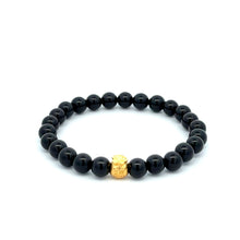 Load image into Gallery viewer, 24K Yellow Gold Money Bag Lucky Bracelet Black Onyx Gemstones 6mm - Rafant

