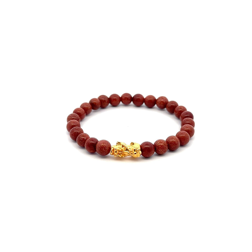 18K Gold Piyao Pixiu Dragon Bracelet Gemstones Goldstone 6mm