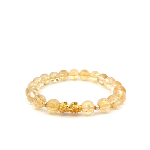 18K Gold Dragon Pixiu Piyao Lucky Charm Beads Bracelet Gemstones Citrine 8mm - Rafant