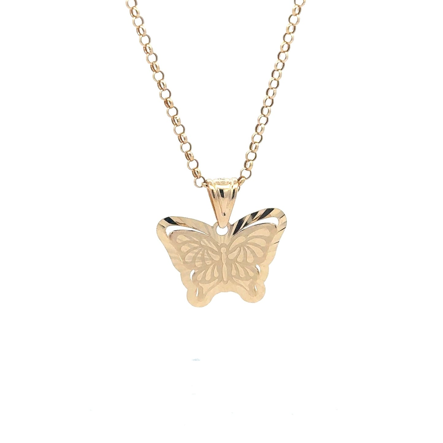 18K Gold Necklace Rolo Chain 19.5" Butterfly Pendant 2.90 grams - Rafant