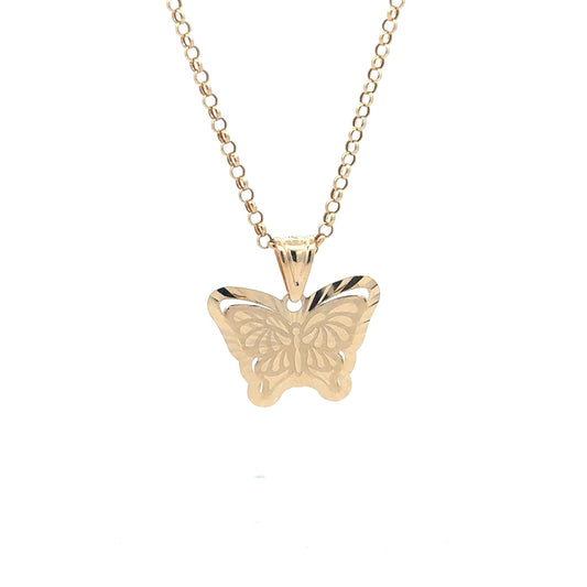 18K Gold Necklace Rolo Chain 19.5" Butterfly Pendant 2.90 grams - Rafant
