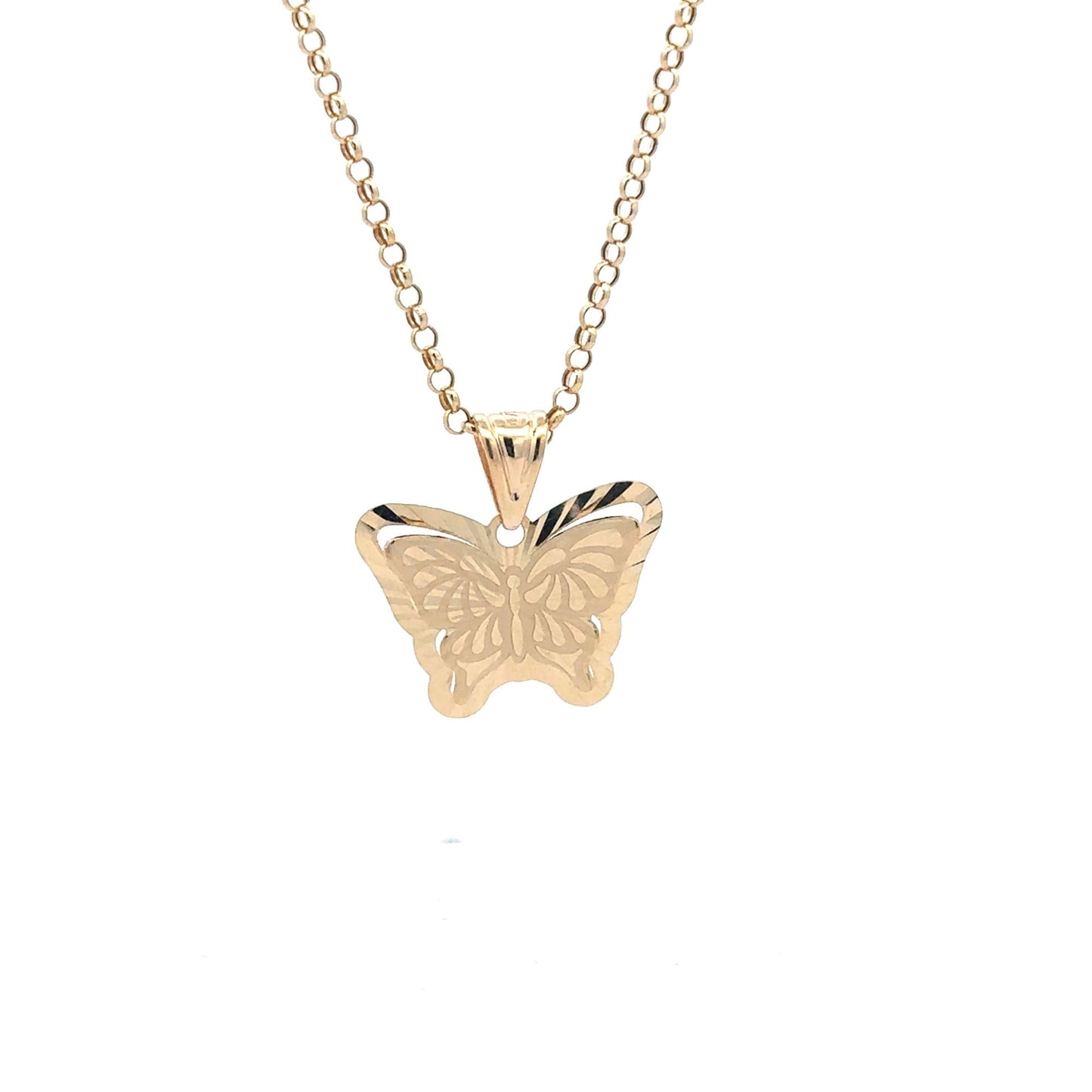 18K Gold Necklace Rolo Chain 19.5" Butterfly Pendant 2.90 grams - Rafant