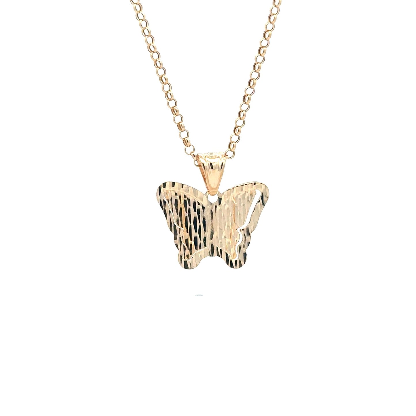 18K Gold Necklace Rolo Chain 19.5" Butterfly Pendant 2.90 grams - Rafant