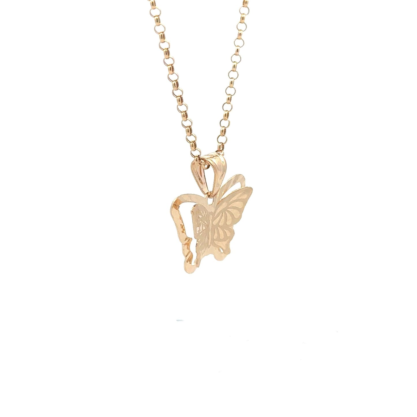 18K Gold Necklace Rolo Chain 19.5" Butterfly Pendant 2.90 grams - Rafant
