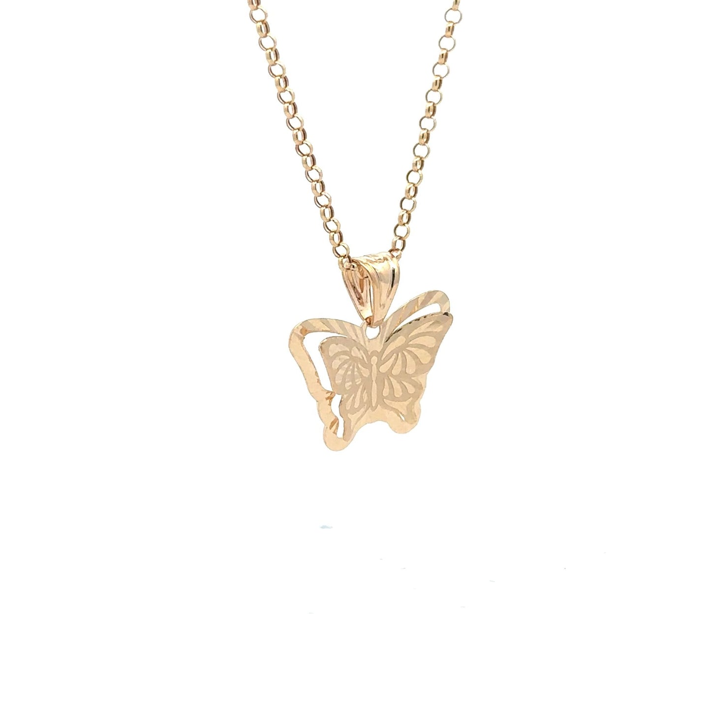 18K Gold Necklace Rolo Chain 19.5" Butterfly Pendant 2.90 grams - Rafant