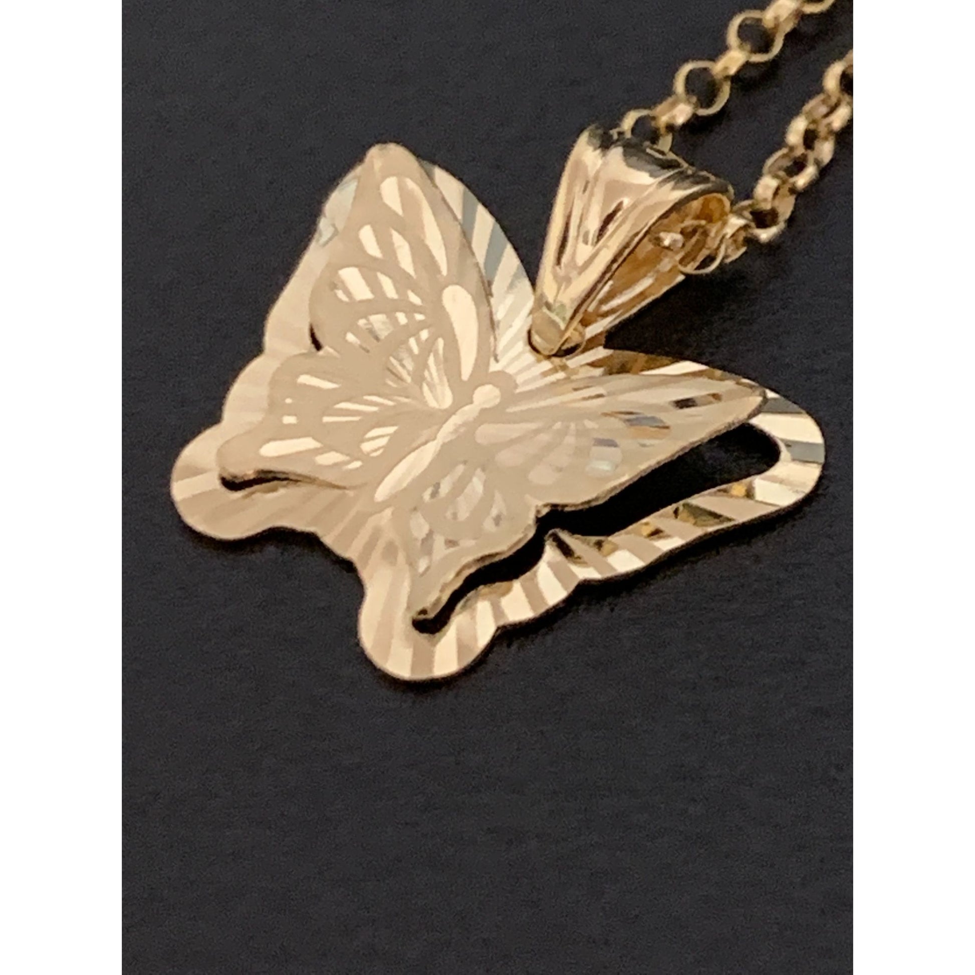 18K Gold Necklace Rolo Chain 19.5" Butterfly Pendant 2.90 grams - Rafant