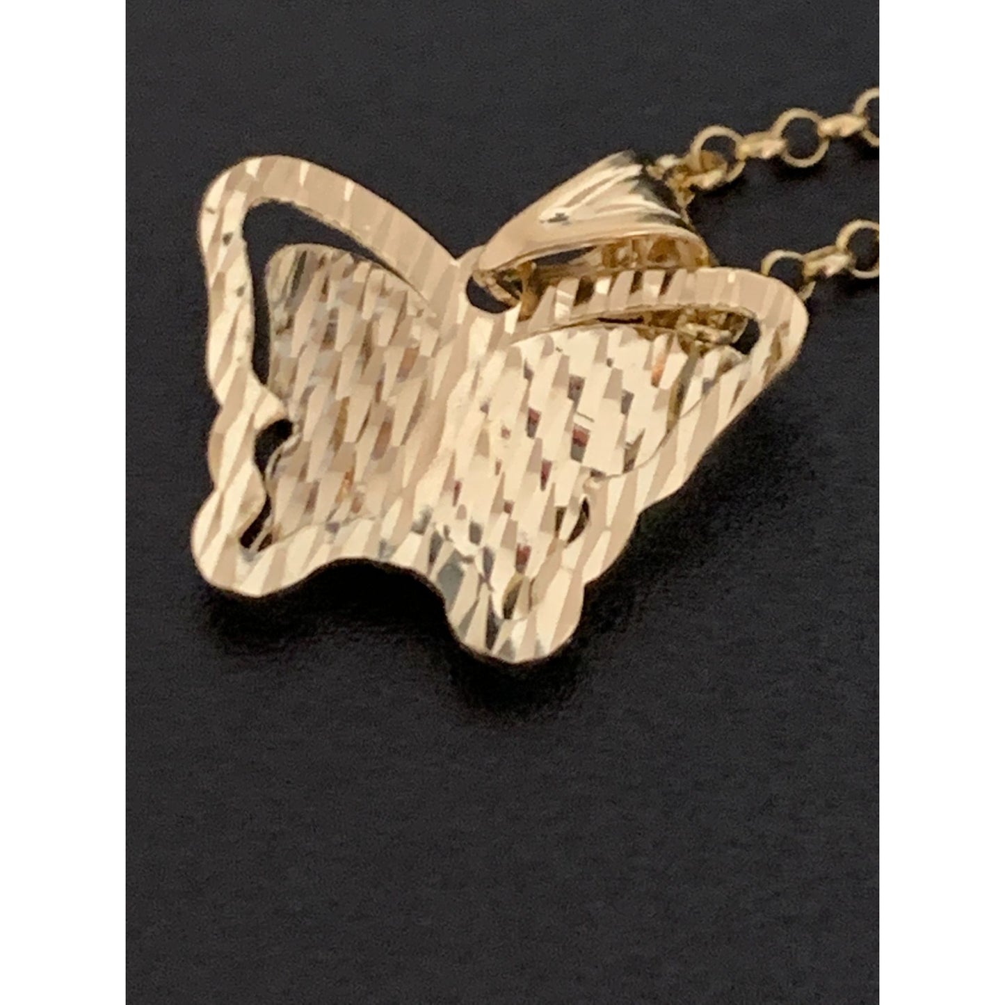 18K Gold Necklace Rolo Chain 19.5" Butterfly Pendant 2.90 grams - Rafant