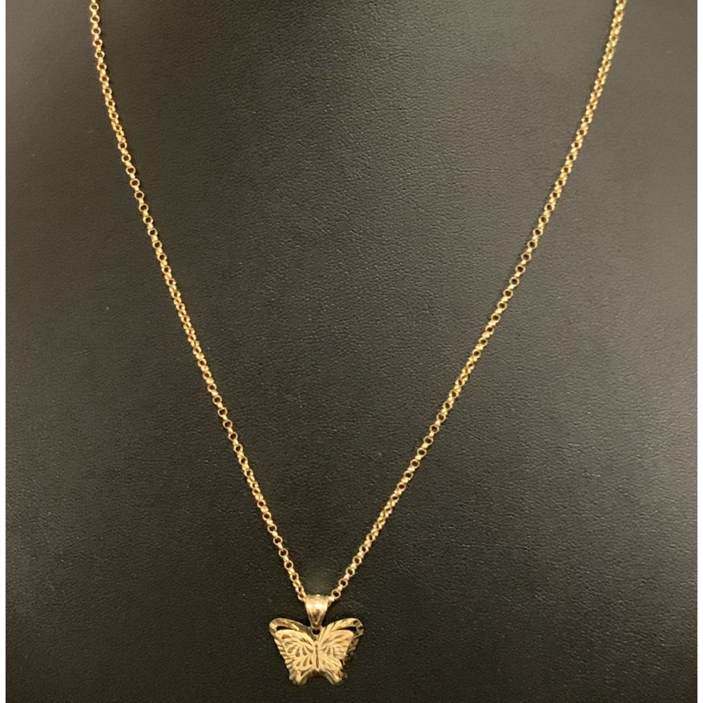 18K Gold Necklace Rolo Chain 19.5" Butterfly Pendant 2.90 grams - Rafant