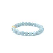 Load image into Gallery viewer, 18K Gold Money Bag Lucky Charm Beads Bracelet Gemstones Aquamarine 6mm - Rafant
