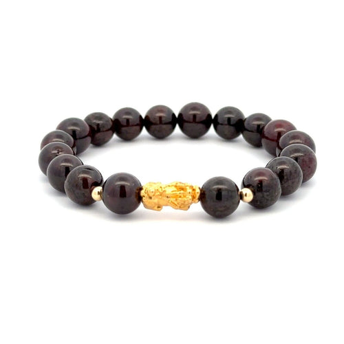 18K Gold Dragon Pixiu Piyao Lucky Charm Beads Gemstones Garnet 8mm - Rafant