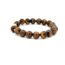 Load image into Gallery viewer, 18K Gold Dragon Pixiu Piyao Lucky Charm Bead Bracelet Gemstones Tiger&#39;s Eye 8mm - Rafant
