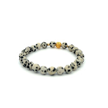 Load image into Gallery viewer, 18K Gold Money Ball Lucky Charm Beads Bracelet Gemstones Dalmatian Jasper 6mm - Rafant
