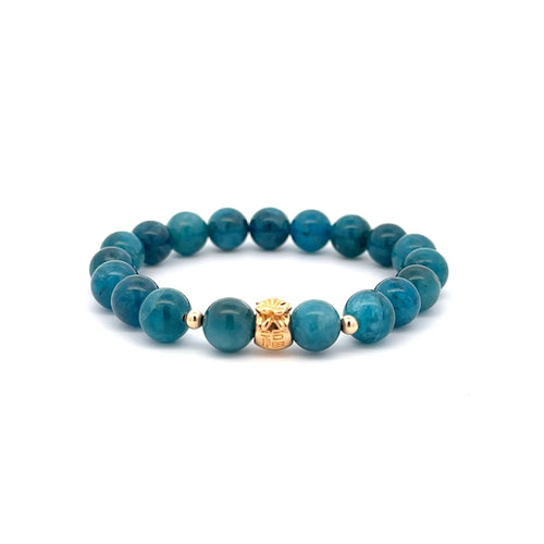 18K Gold Money Bag Lucky Charm Beads Bracelet Gemstones Apatite 8mm - Rafant