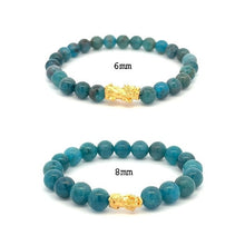 Load image into Gallery viewer, Real 18K Gold Piyao Pixiu Lucky Charm Bracelet Natural Apatite Gemstones 6mm-8mm - Rafant
