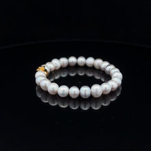Load image into Gallery viewer, 18K Gold Money Bag Stretch Bracelet Gemstones Natural Freshwater Light Grey Pearl - Rafant
