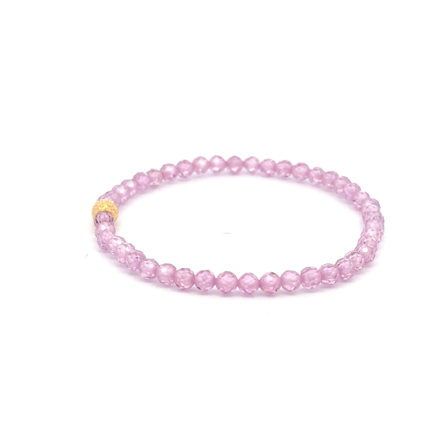 18K Gold Bead Stretchable Bracelet Pink Faceted Zircon Gemstones - Rafant