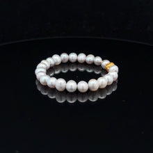 Load image into Gallery viewer, 18K Gold Money Ball Lucky Charm Beads Bracelet Gemstones Freshwater Light Grey Pearl 6mm - Rafant
