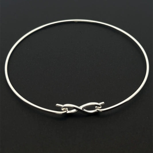 925 Sterling Silver Interchangeable Hook Bangle, Modular, Infinity Connector, Build Your Own Custom Jewelry Base S6.5 - S7" - Rafant