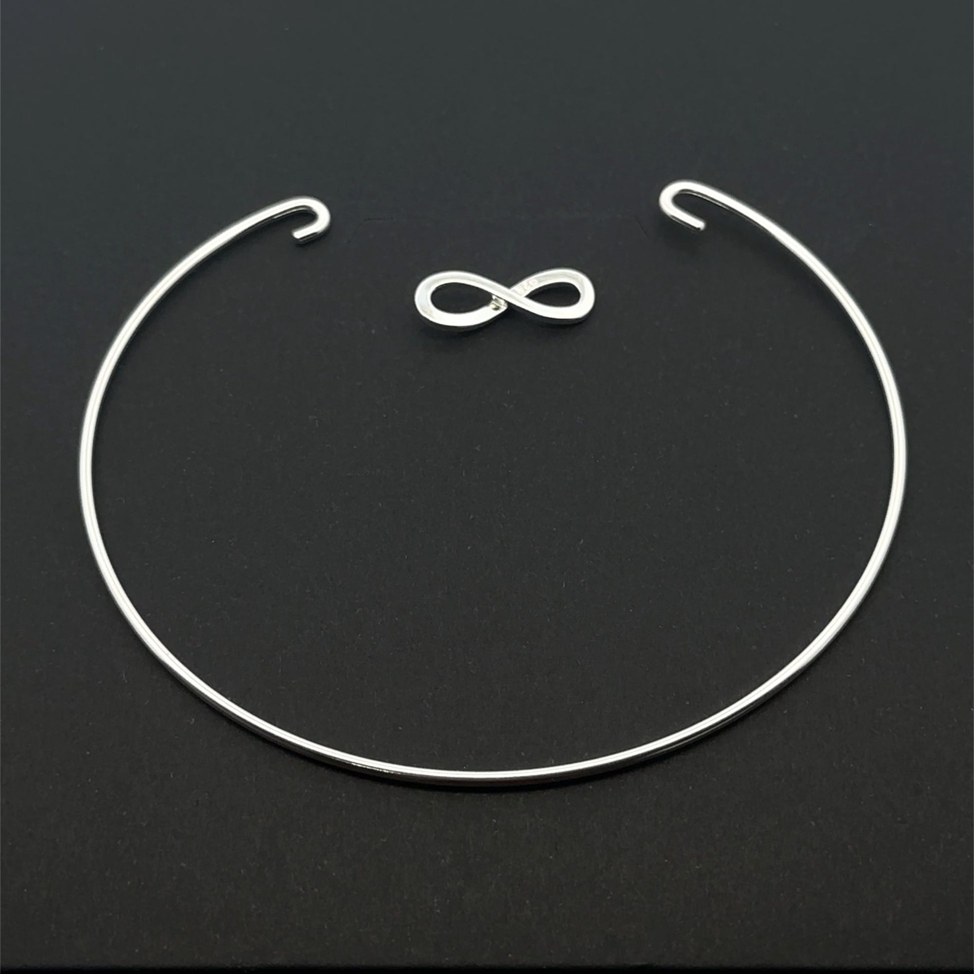 925 Sterling Silver Interchangeable Hook Bangle, Modular, Infinity Connector, Build Your Own Custom Jewelry Base S6.5 - S7" - Rafant