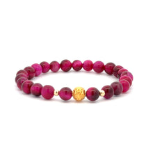 Load image into Gallery viewer, 18K Gold Money Ball Lucky Charm Beads Bracelet Gemstones Pink Tiger&#39;s Eye 6mm - Rafant
