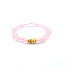 Load image into Gallery viewer, Natural Rose Quartz 8mm Stretchable Bracelet Size 6.75&quot; 24K Gold Dragon Piyao Pixiu - Rafant
