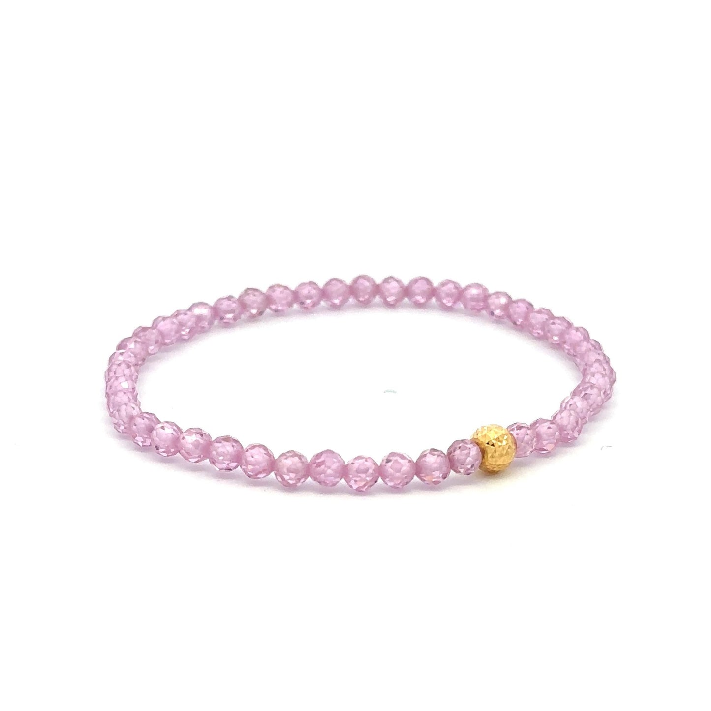 18K Gold Bead Stretchable Bracelet Pink Faceted Zircon Gemstones - Rafant