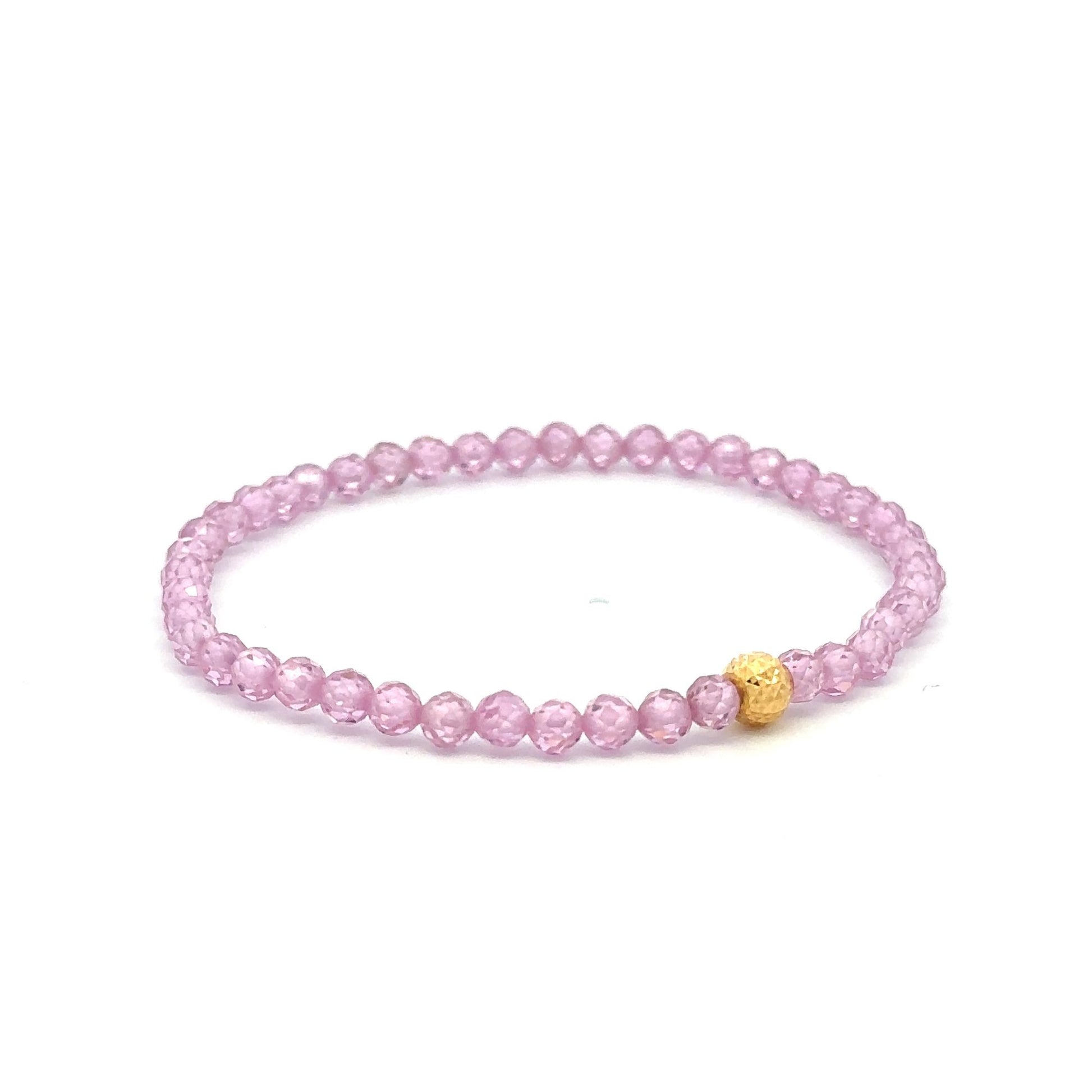 18K Gold Bead Stretchable Bracelet Pink Faceted Zircon Gemstones - Rafant