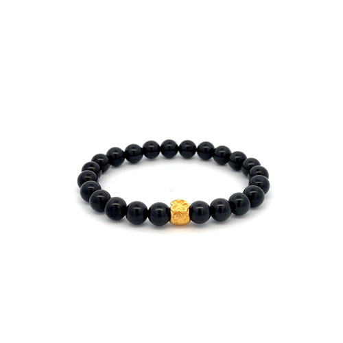 24K Gold Money Bag Lucky Charm Stretchable Bracelet Natural Tourmaline 6mm - Rafant