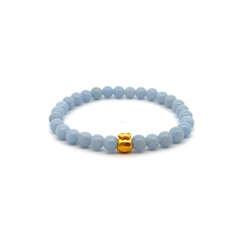 24K Gold Money Bag Lucky Charm Stretchable Bracelet Natural Angelite 6mm - Rafant