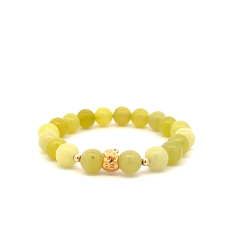 18K Gold Money Bag Lucky Charm Beads Bracelet Gemstones Lemon Jade 8mm - Rafant
