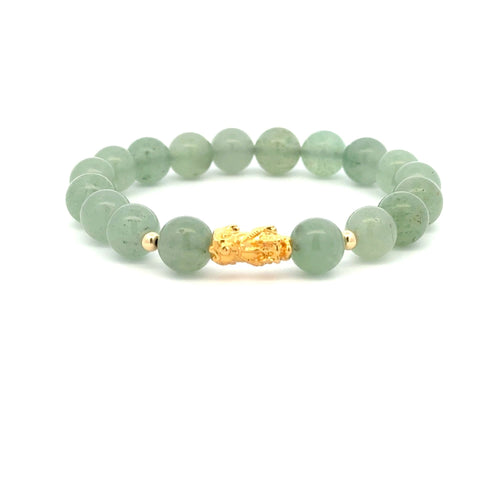 18K Gold Dragon Pixiu Piyao Lucky Charm Beads Bracelet Gemstones Aventurine 8mm - Rafant