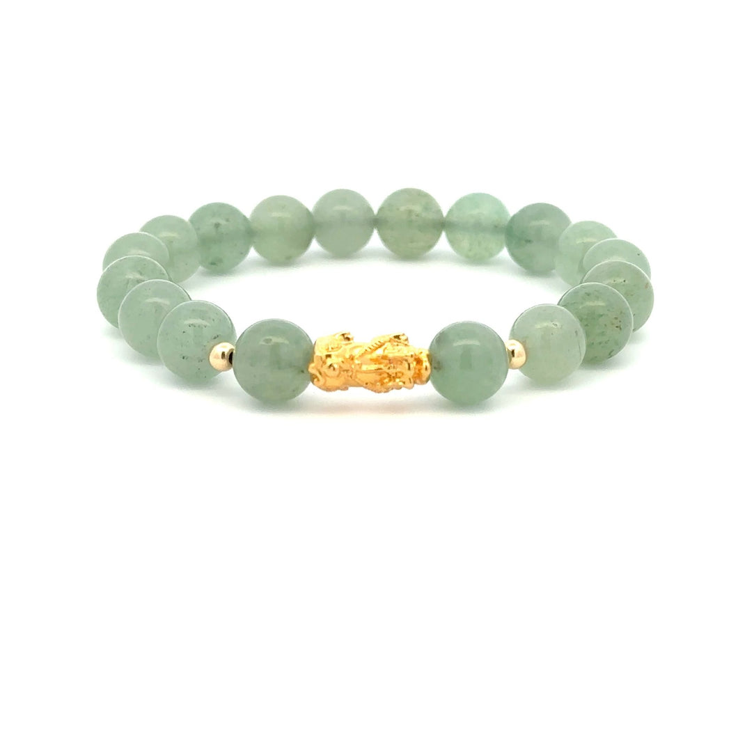 18K Gold Dragon Pixiu Piyao Lucky Charm Beads Bracelet Gemstones Aventurine 8mm - Rafant