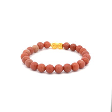 Load image into Gallery viewer, 18K Gold Piyao Pixiu Dragon Lucky Charm Bracelet Gemstones Jade Indian Red 6mm - Rafant
