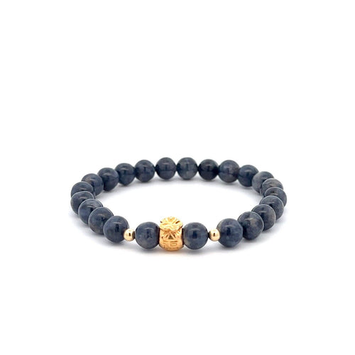18K Gold Money Bag Lucky Charm Beads Bracelet Gemstones Sapphire 6mm - Rafant