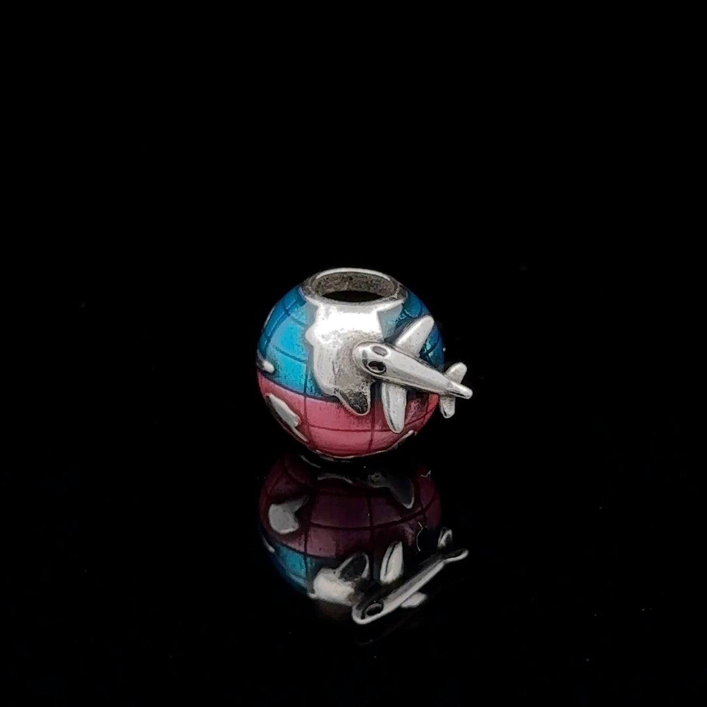 925 Sterling Silver Charm Bead Globe Travel Plane For Charm Bracelet Necklace - Rafant