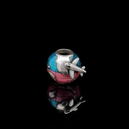 925 Sterling Silver Charm Bead Globe Travel Plane For Charm Bracelet Necklace - Rafant
